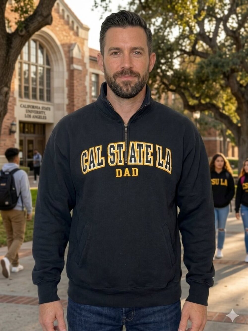 Champion Sweatshirt Large 'Cal State LA Dad' Black Quarter-Zip Eco Fleece Alumni